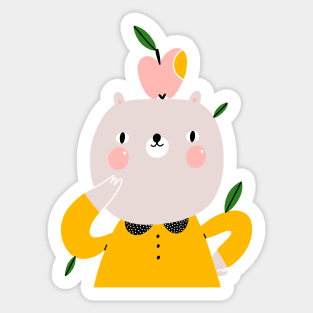 Cute cartoon bear with an apple Sticker